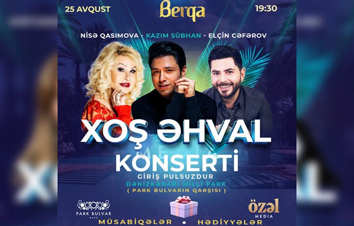 “Park Bulvar” qarşısında avqustun 25-i saat 19:30-da Kazım Sübhanın aparıcılığı ilə möhtəşəm konsertdə ölkənin Xalq artisti Nisə Qasımova və sevilən ulduzumuz Elçin Cəfərov səhnə aldılar.